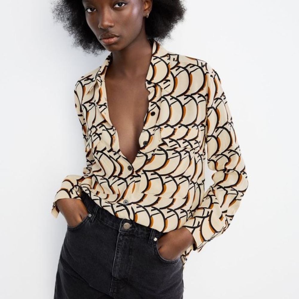 Zara Pocket Print Blouse